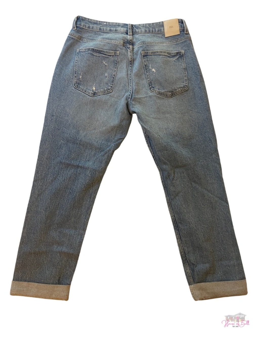 ZARA Medium Wash Distressed Straight Leg Jeans Size 8 / EUR 40 Ripped Knee - Picture 2 of 4